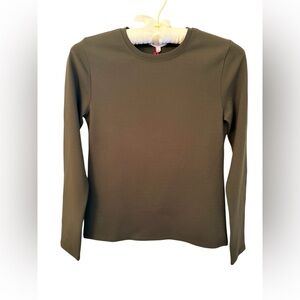 Frances Valentine XS Olive Stretch Knit Crewneck Long Sleeve Top NWT
